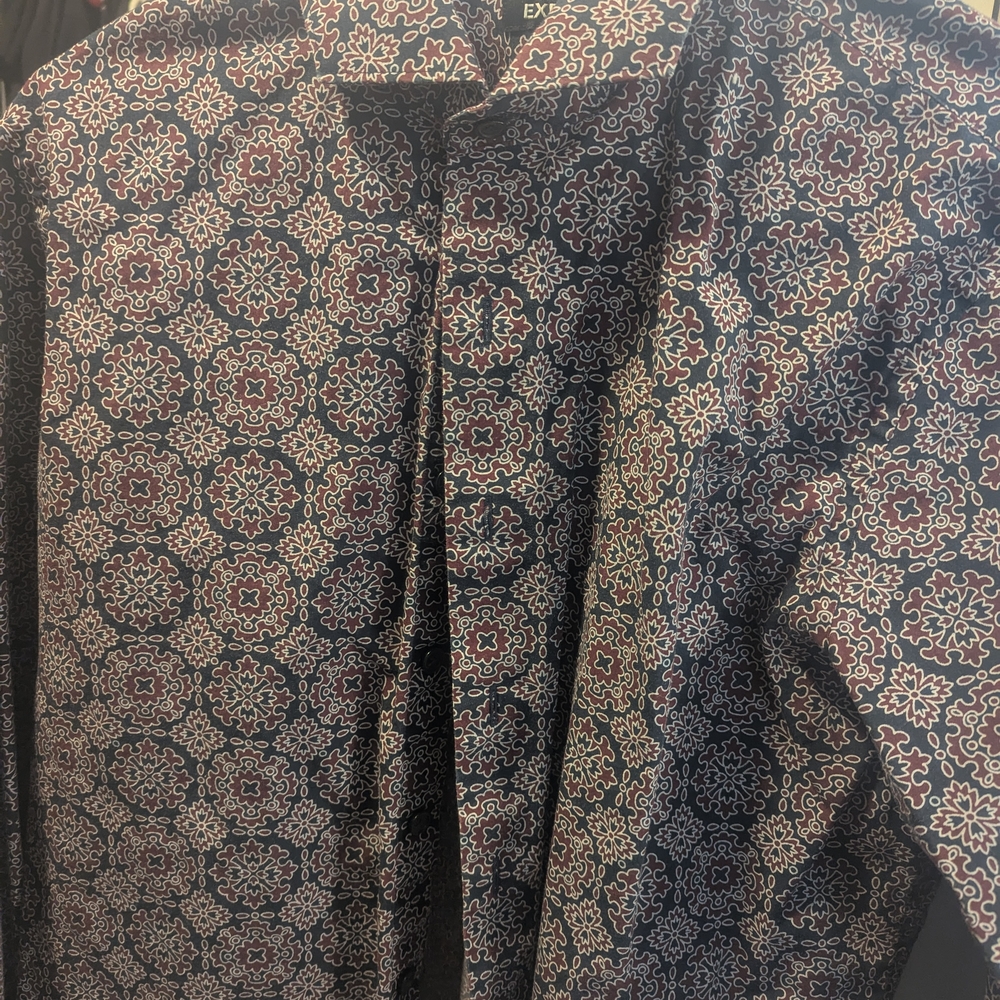 Express Men's Dress Shirt - Navy and Red Pattern
